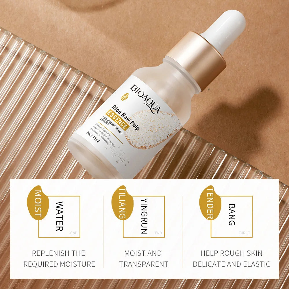serum  de arroz ácido hialurónico esencia Facial nutritiva hidratante blanqueamiento suero antiarrugas cuidado de la piel Facial