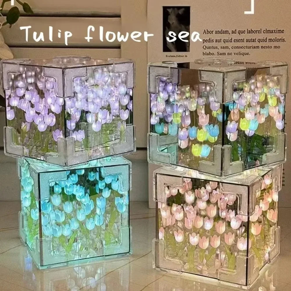 LAMPARA DE TULIPANES INFINITO CON ESPEJO , LAMPARA DE MESA DORMITORIO, SALA ETC LAMPARA DE TULIPANES EXCELENTE PARA UN REGALO DE FECHAS ESPECIALES