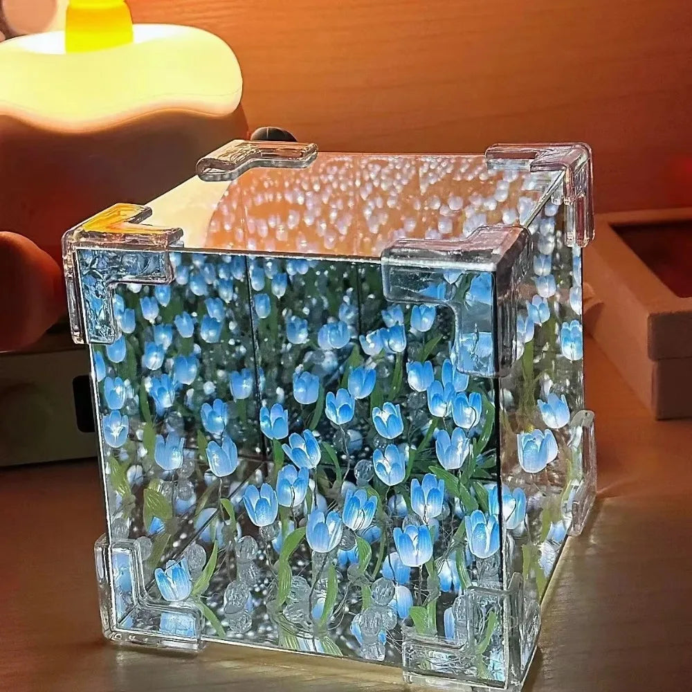 LAMPARA DE TULIPANES INFINITO CON ESPEJO , LAMPARA DE MESA DORMITORIO, SALA ETC LAMPARA DE TULIPANES EXCELENTE PARA UN REGALO DE FECHAS ESPECIALES
