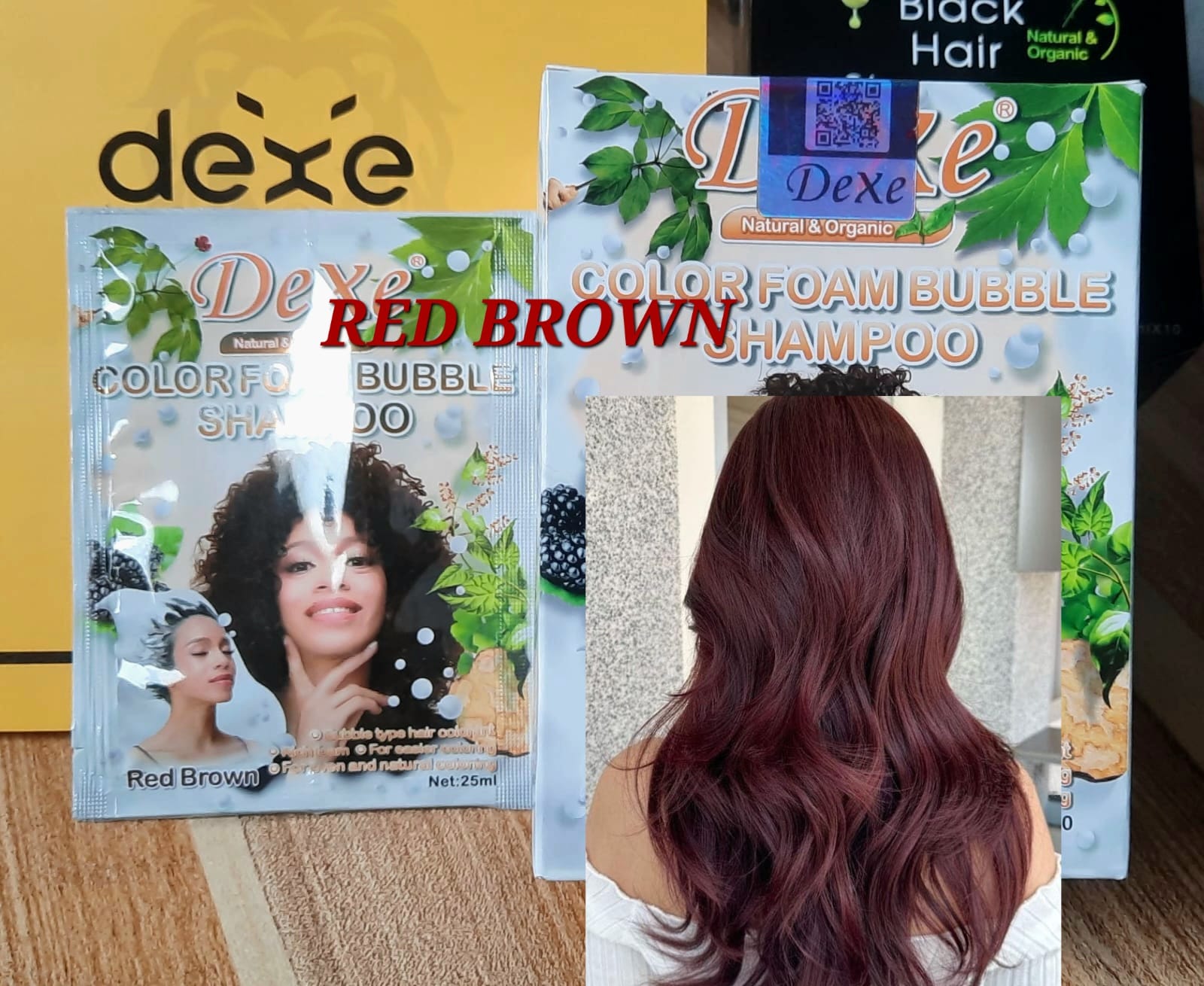 SHAMPOO CUBRECANAS EN CAJA Y FRASCO COLORES VARIADOS HECHO DE PRODUCTOS NATURALES