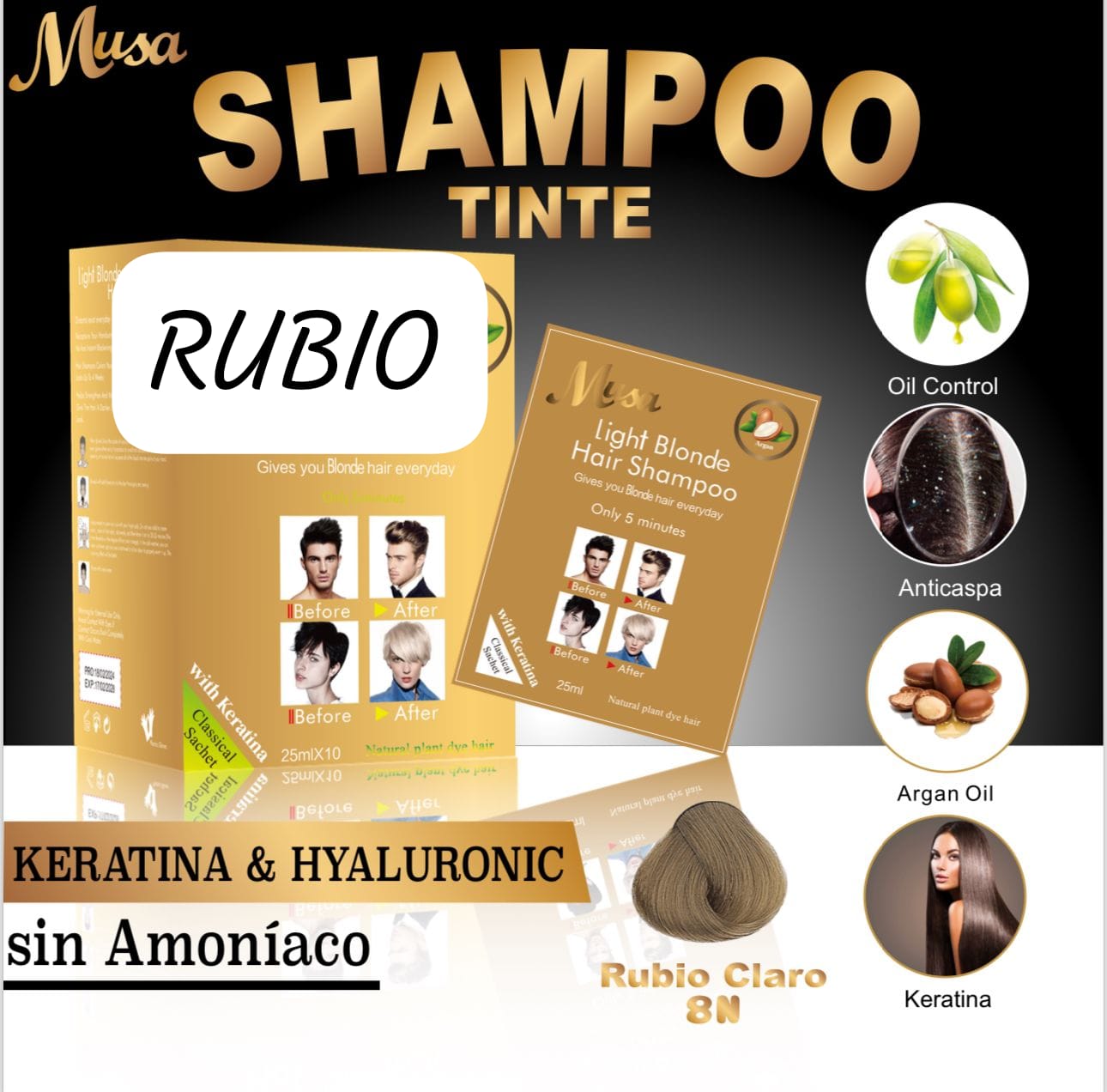 Shampoo Pinta Canas Libre de amoniaco  Para  hombres y mujeres Caja /10 Sobres y frasco  -