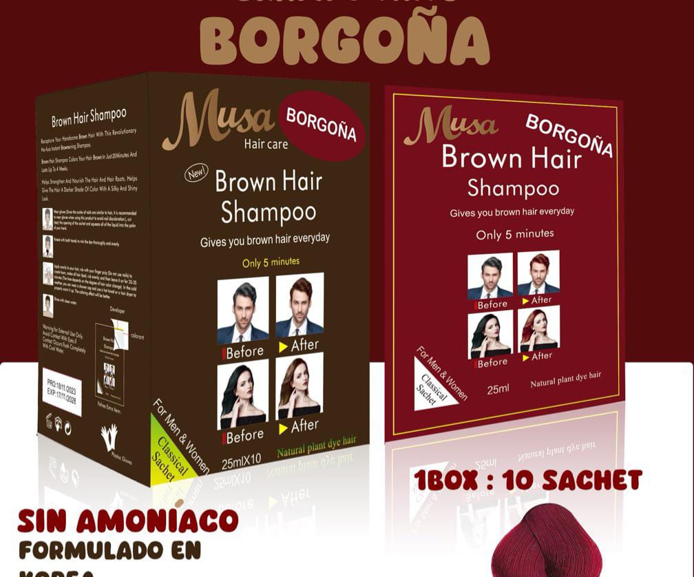 Shampoo Pinta Canas Libre de amoniaco  Para  hombres y mujeres Caja /10 Sobres y frasco  -