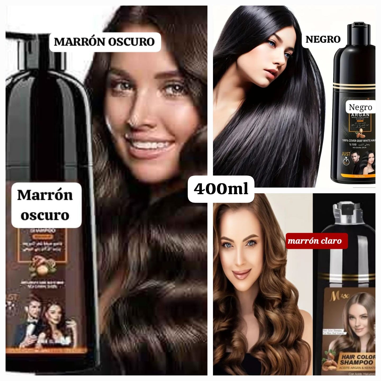 SHAMPOO CUBRECANAS EN CAJA Y FRASCO COLORES VARIADOS HECHO DE PRODUCTOS NATURALES